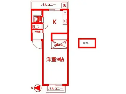 ル・グランヴェールII(1K/2階)の間取り写真