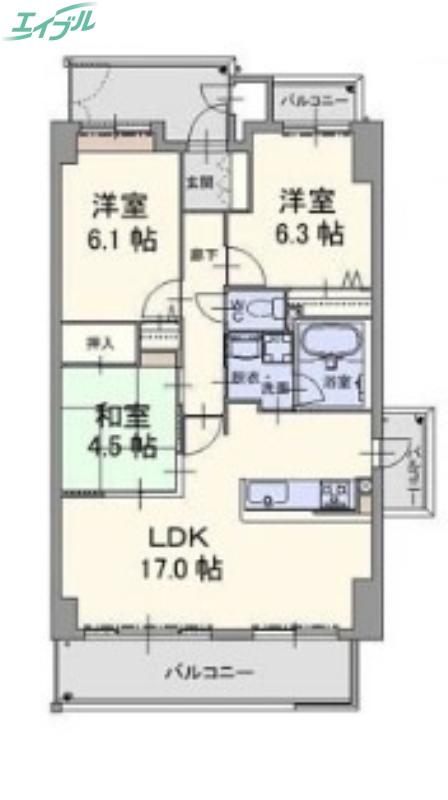 グランマスト伊島(2LDK/2階)の間取り写真