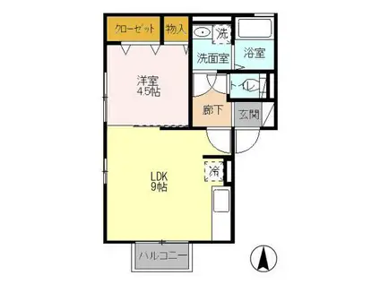 ウィル・ボナールD(1LDK/2階)の間取り写真