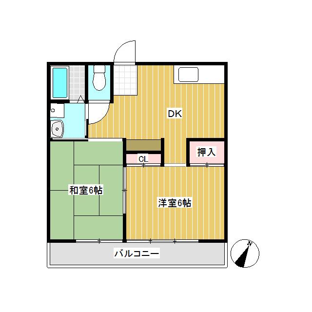 与良ハイツ(2DK/1階)の間取り写真
