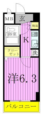 ライオンズマンション五反野第6(1K/4階)の間取り写真