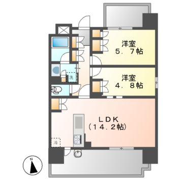 グランパセオ名駅那古野(2LDK/13階)の間取り写真