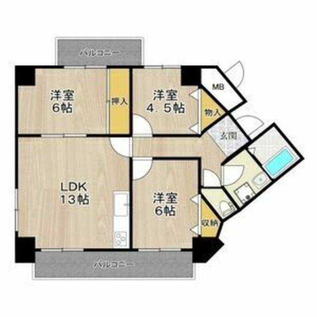グランブルー宿屋町(3LDK/9階)の間取り写真