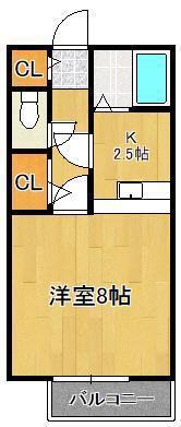 アーバンハイツ瓜生B棟(1K/2階)の間取り写真