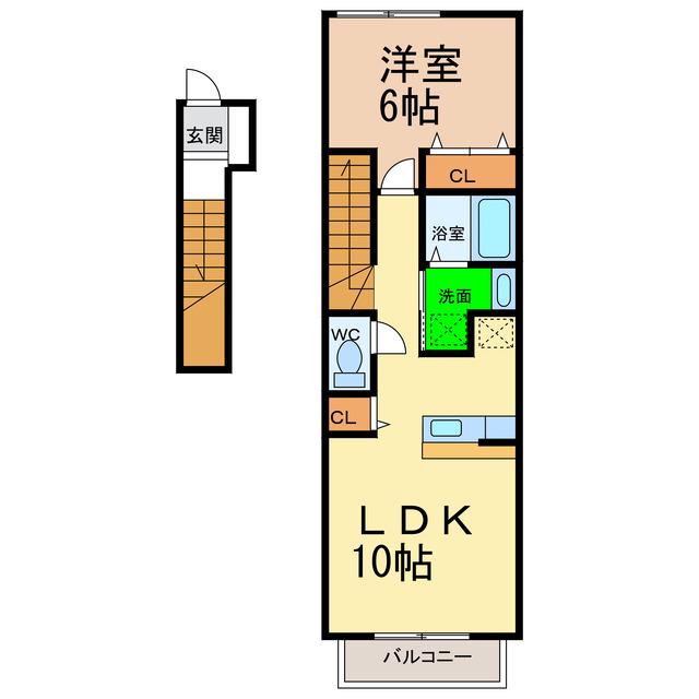 エスポワールA(1LDK/2階)の間取り写真