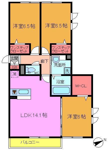 ウィーブ・ヴィオラ(3LDK/1階)の間取り写真