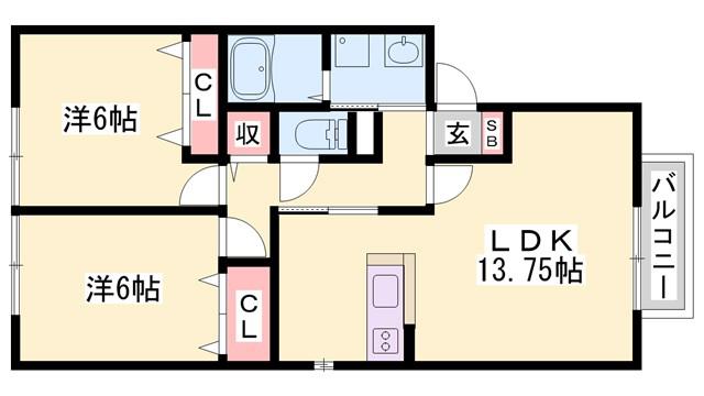 オークヒルズ A棟(2LDK/1階)の間取り写真