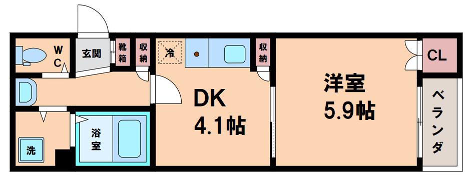 ラルーチェ杉本町(1DK/1階)の間取り写真