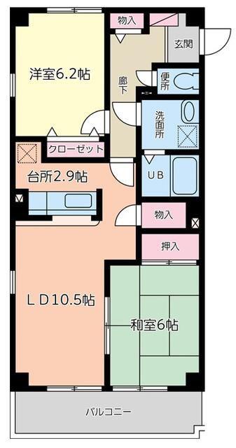 フォブール春日III(2LDK/3階)の間取り写真