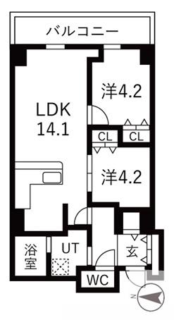 シティコート目黒IV(2LDK/12階)の間取り写真