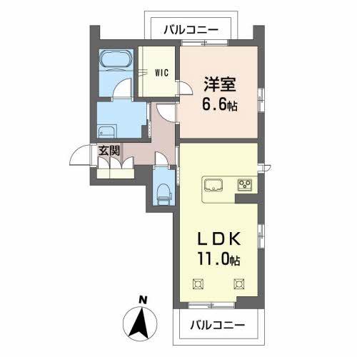 カーサ・グリナージュMJ B棟(1LDK/2階)の間取り写真