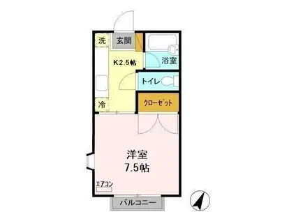 サニーヒルズ薬師台A(1K/2階)の間取り写真