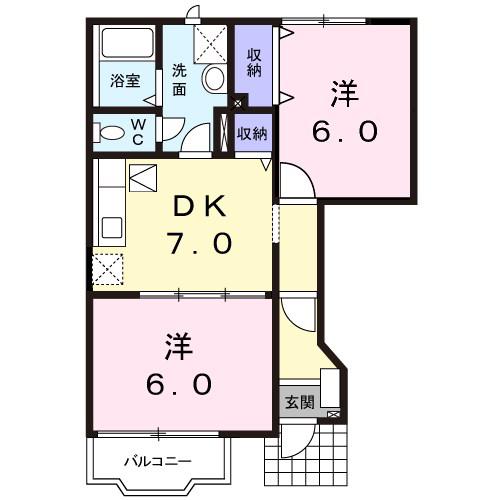カーサ・みすずA(2DK/1階)の間取り写真