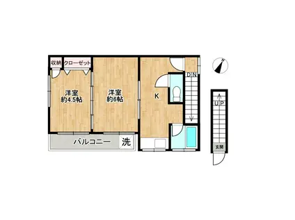 東京メトロ千代田線 根津駅 徒歩5分 2階建 築48年(2K/2階)の間取り写真