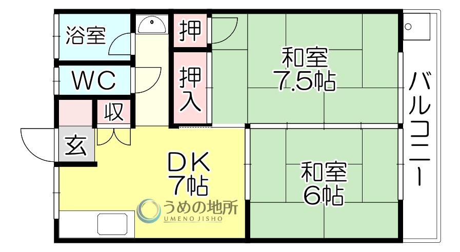 乗場ハイツ(2DK/2階)の間取り写真