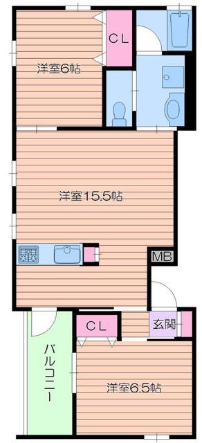 アミティエ帝塚山(2LDK/2階)の間取り写真