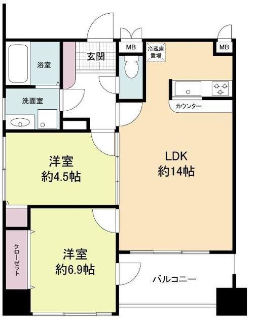 グランパーク天神B棟(2LDK/5階)の間取り写真