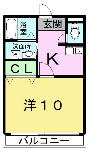 グランディールI(1K/2階)の間取り写真