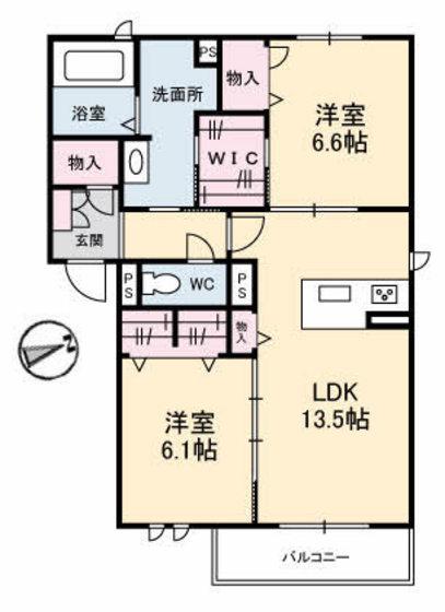 ラフィーネ祇園(2LDK/2階)の間取り写真