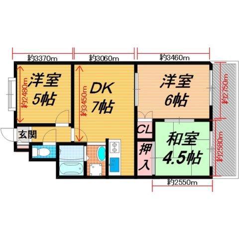 第一寺方ハイツ(3DK/2階)の間取り写真
