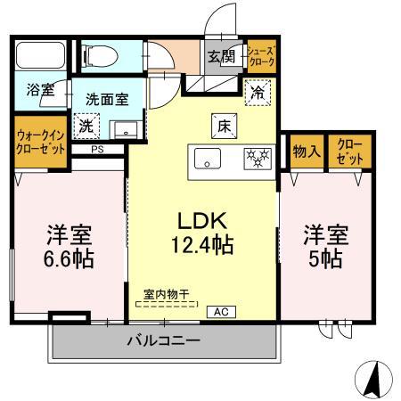 ディーブレス川崎 イースト(2LDK/1階)の間取り写真