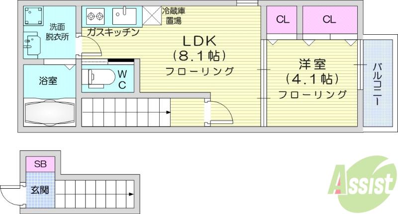 BEFINE門前町(1LDK/2階)の間取り写真