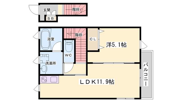 ビオ緑が丘(1LDK/2階)の間取り写真