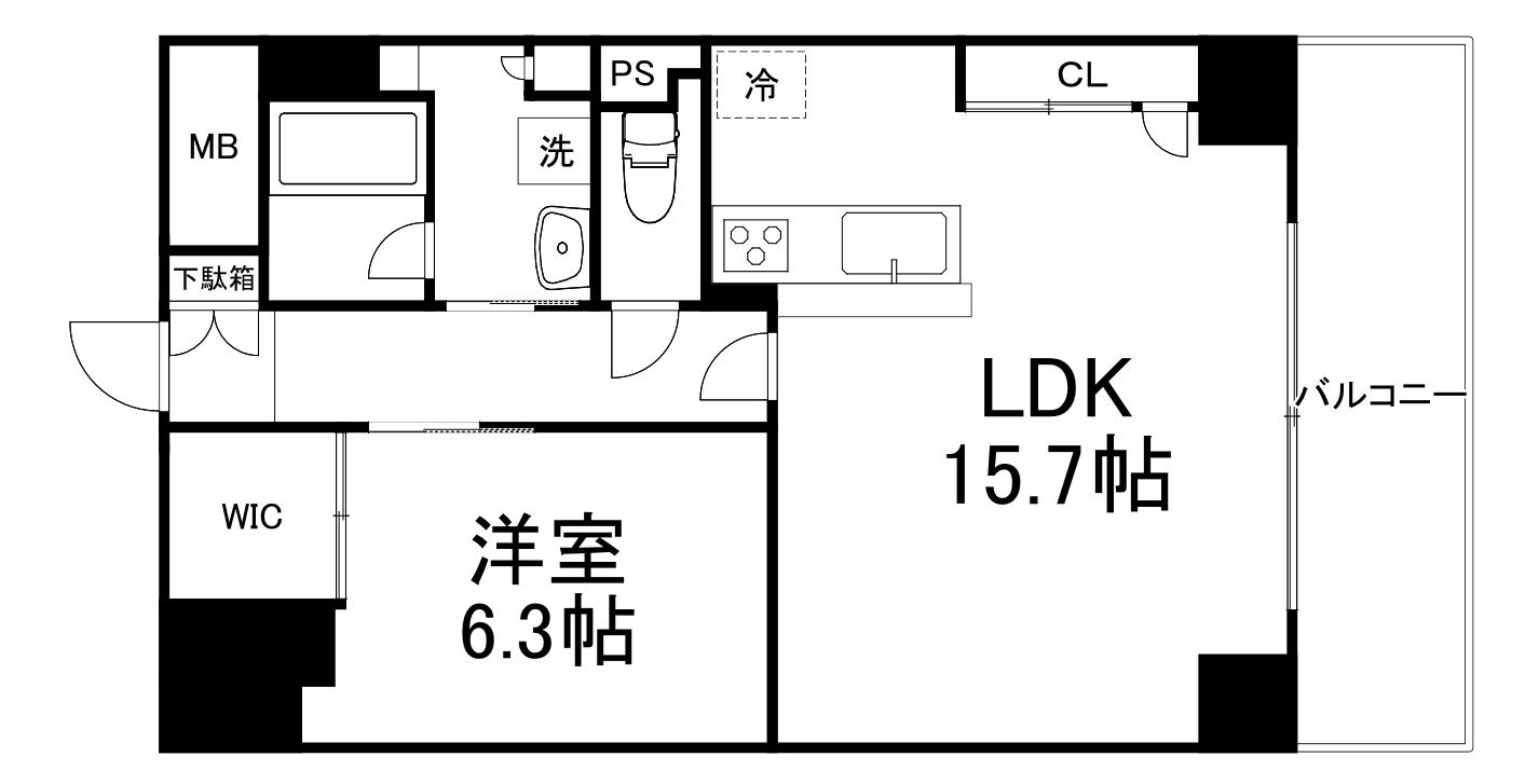 グランルージュ谷町六丁目(1LDK/11階)の間取り写真
