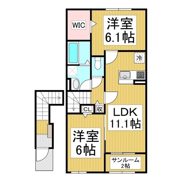 サニーテラス B(2LDK/2階)の間取り写真
