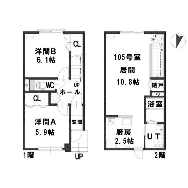 ルミエール山麓通(2LDK/1階)の間取り写真