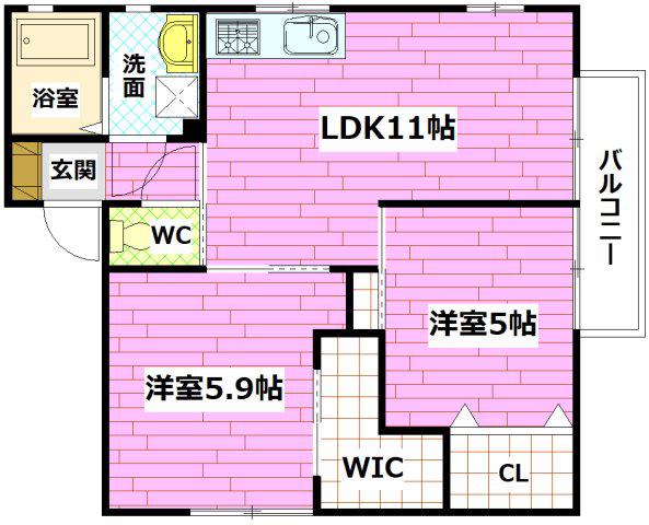 T´Sレーヴィンス(2LDK/2階)の間取り写真