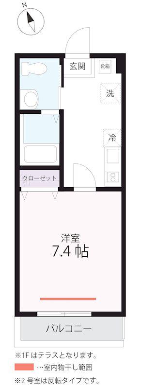 ハーミットクラブハウス 凪 衣笠(1K/1階)の間取り写真