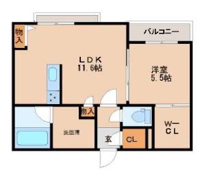 SHAMAISONさくら(1LDK/3階)の間取り写真