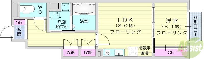 NEW ERA 西の平(1LDK/1階)の間取り写真