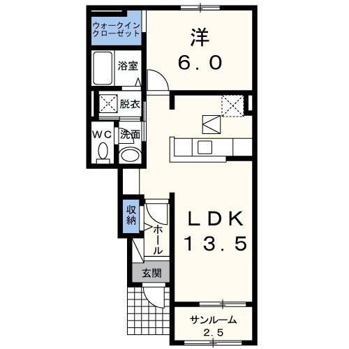 フレクスーラ・蟻ヶ崎 (1LDK/1階)の間取り写真