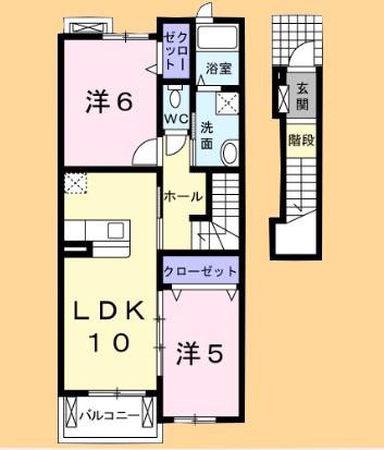 メロウ ヒルズ(2LDK/2階)の間取り写真