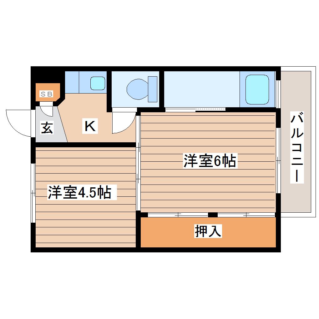 ビレッジハウス愛島1号棟(2K/3階)の間取り写真
