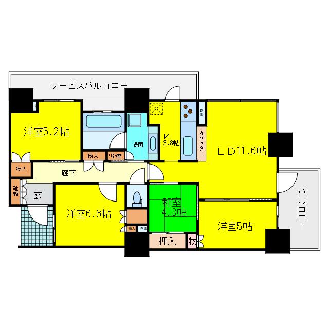 大阪福島タワー(4LDK/9階)の間取り写真