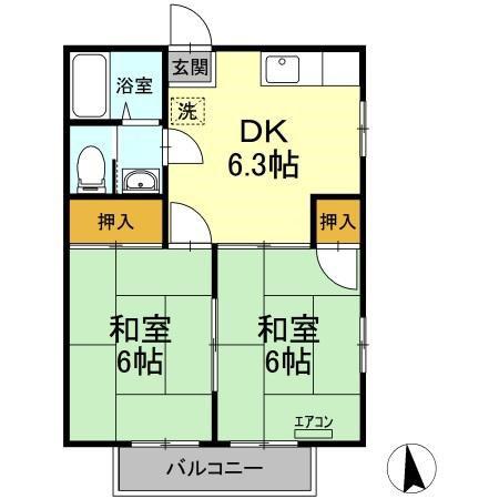 第2山治ハイツ(2DK/2階)の間取り写真
