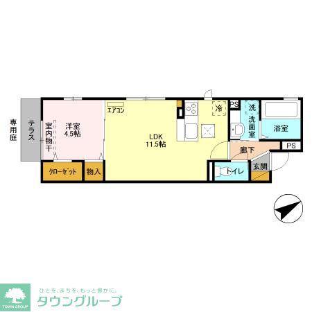 レクサス本町(1LDK/1階)の間取り写真