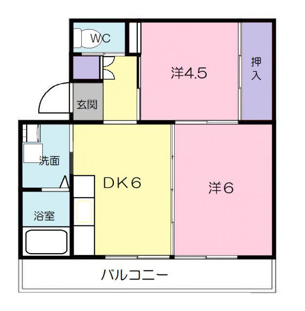 ヴィラナリー瀬戸田 1号棟(2DK/5階)の間取り写真