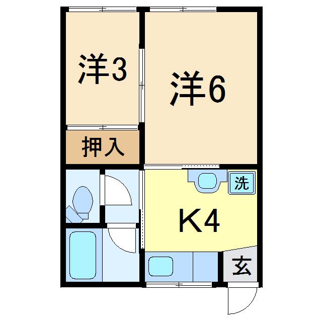 ハイツこぶし(2K/1階)の間取り写真