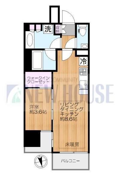 ディヴレ神楽坂(1LDK/3階)の間取り写真