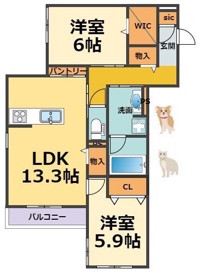 ウエストポトス(2LDK/3階)の間取り写真