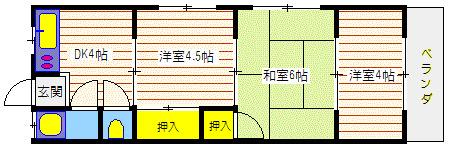 オークラハイツ(3DK/1階)の間取り写真