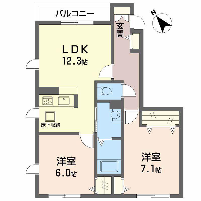 アンジール東原(2LDK/1階)の間取り写真