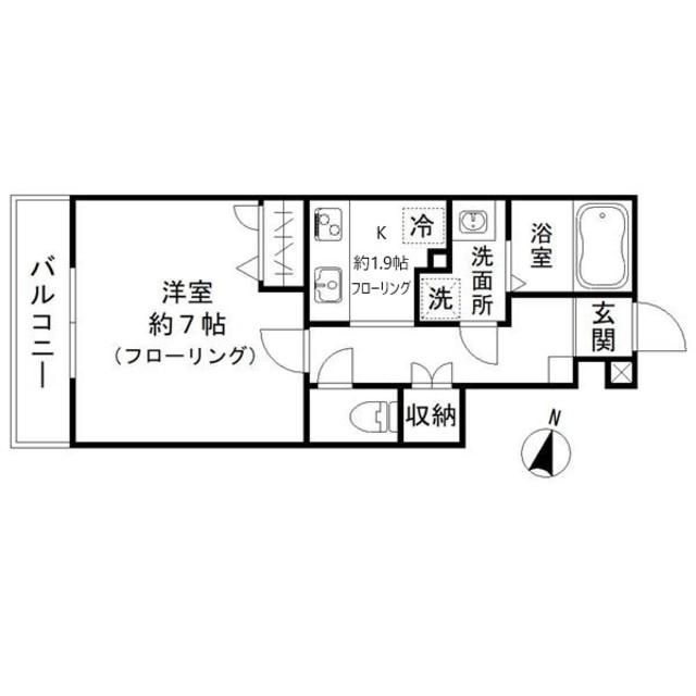 プルミエB(1K/1階)の間取り写真