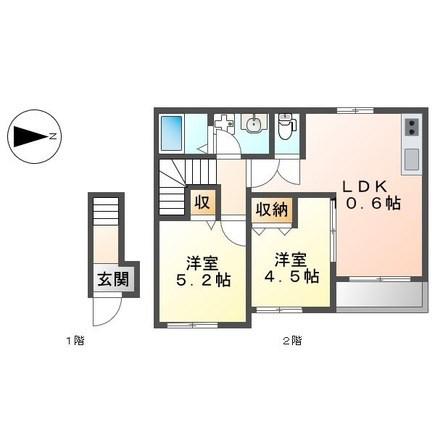 アルビネスI(2LDK/2階)の間取り写真