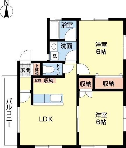 リバープレイン(2LDK/2階)の間取り写真