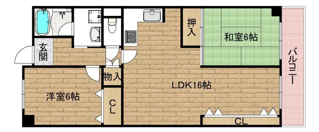 ライオンズマンション高槻(2LDK/3階)の間取り写真